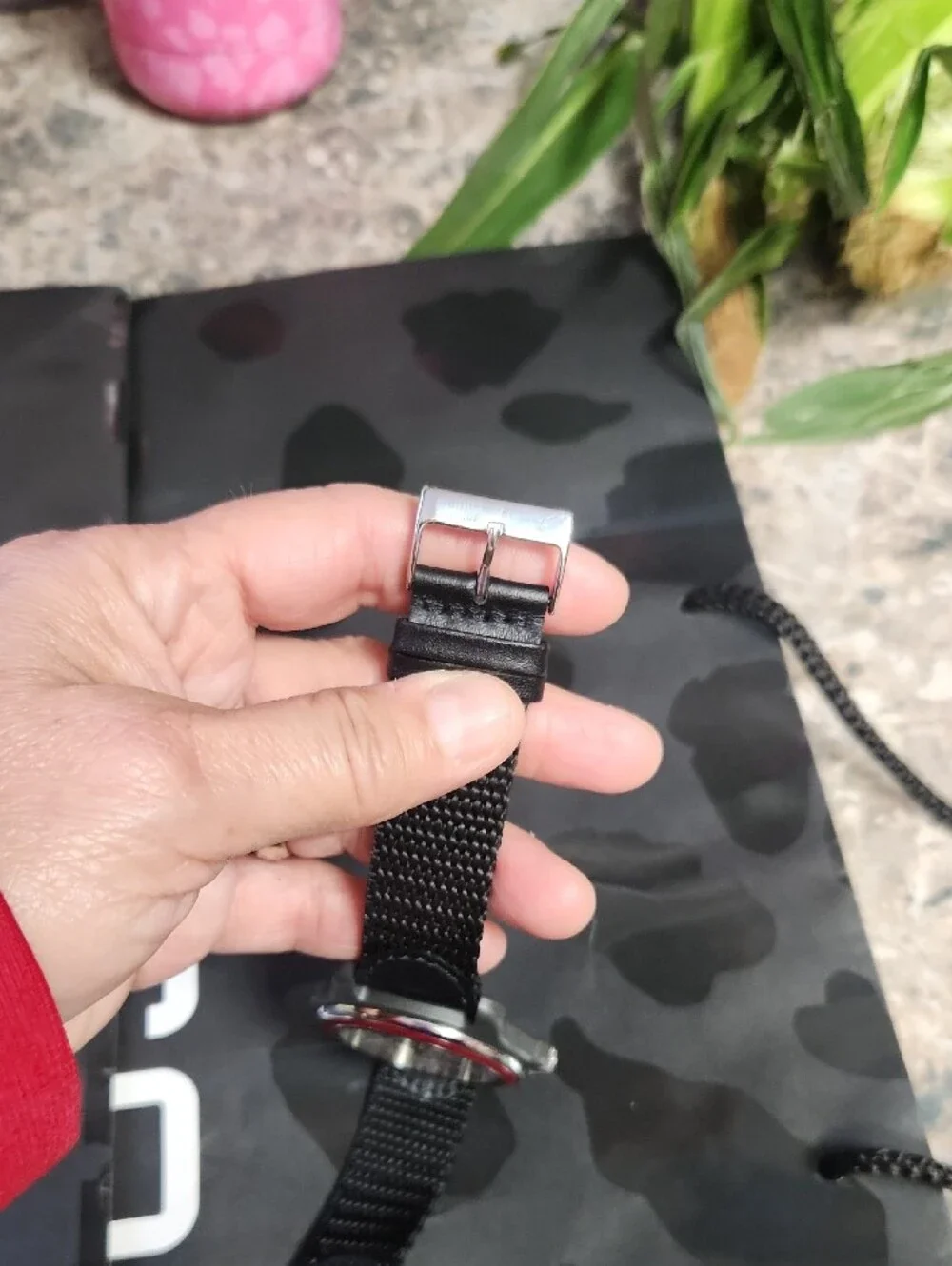 Victorinox Red-Bezel Silver Field Watch with Black Strap